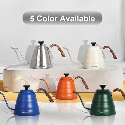 Miniatura 8 de Hervidor de cuello de cisne con termómetro para verter sobre café y té, 42 onzas líquidas, acero inoxidable de alta calidad, control de temperatura