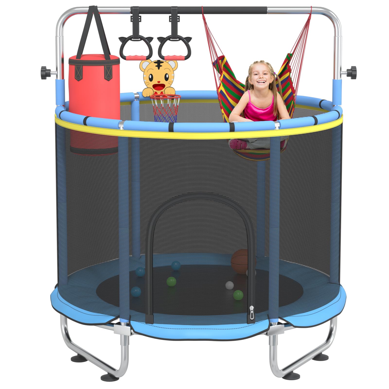 60” Trampoline for Kids,500lbs Capacity Indoor&amp;Outdoor Toddler Trampoline