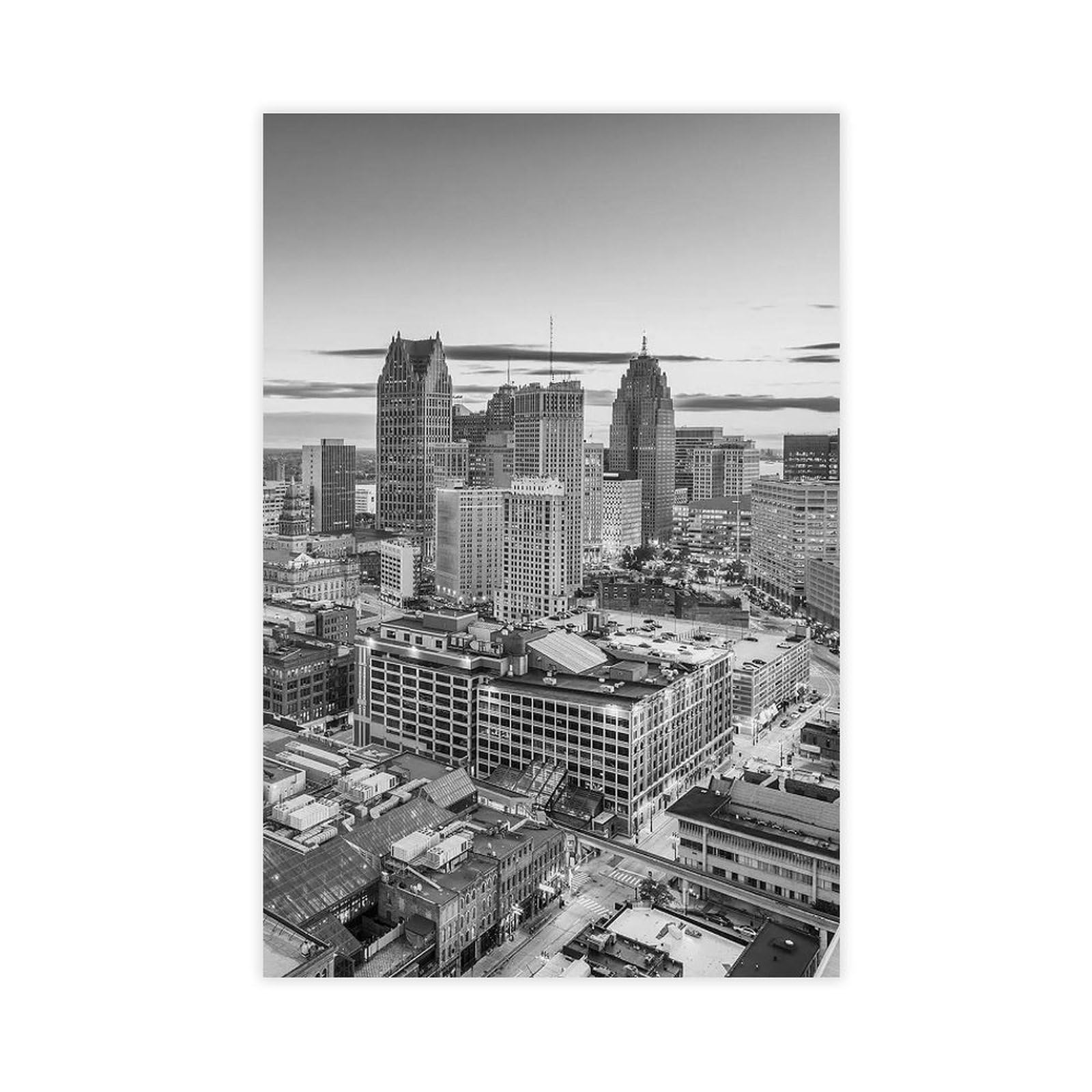 Bareronor Detroit Skyline Canvas Poster Bedroom Decor Landscape Office Room Decor Gift 24" L X 36" W