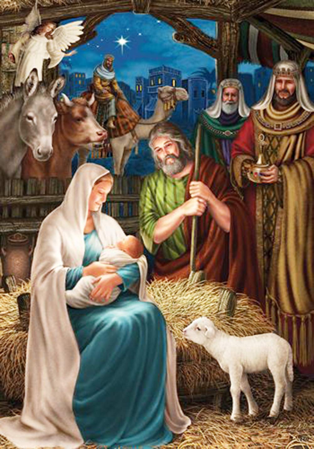 Abeuty Religious 5D Diamond Painting Diy Full Drill Rhinestones, Nativity Scene Garden Flag Christmas Baby Jesus, Paint With Diamonds Crystal Diamond Art Kits (Religious)
