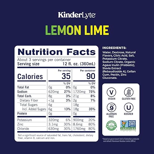 Miniatura 10 de Kinderlyte Hidratación natural avanzada  Bebidas electrolíticas con 33 más de electrolitos y prebióticos PreMax limonada de bayas de asperry paquete
