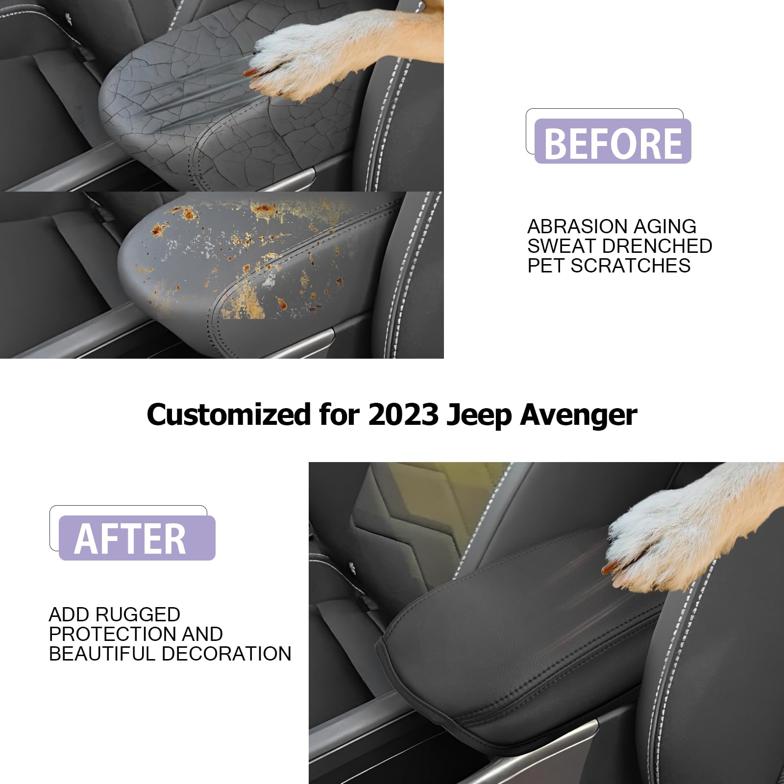LUWU Compatibile con Jeep Avenger 2023 2024 2025 2026 Copertura per Bracciolo Centrale Coperchio Avenger EV Hybrid Coperchio In Pelle Custodia Protettiva Consolle Centrale 4XE / 4X4 Accessori