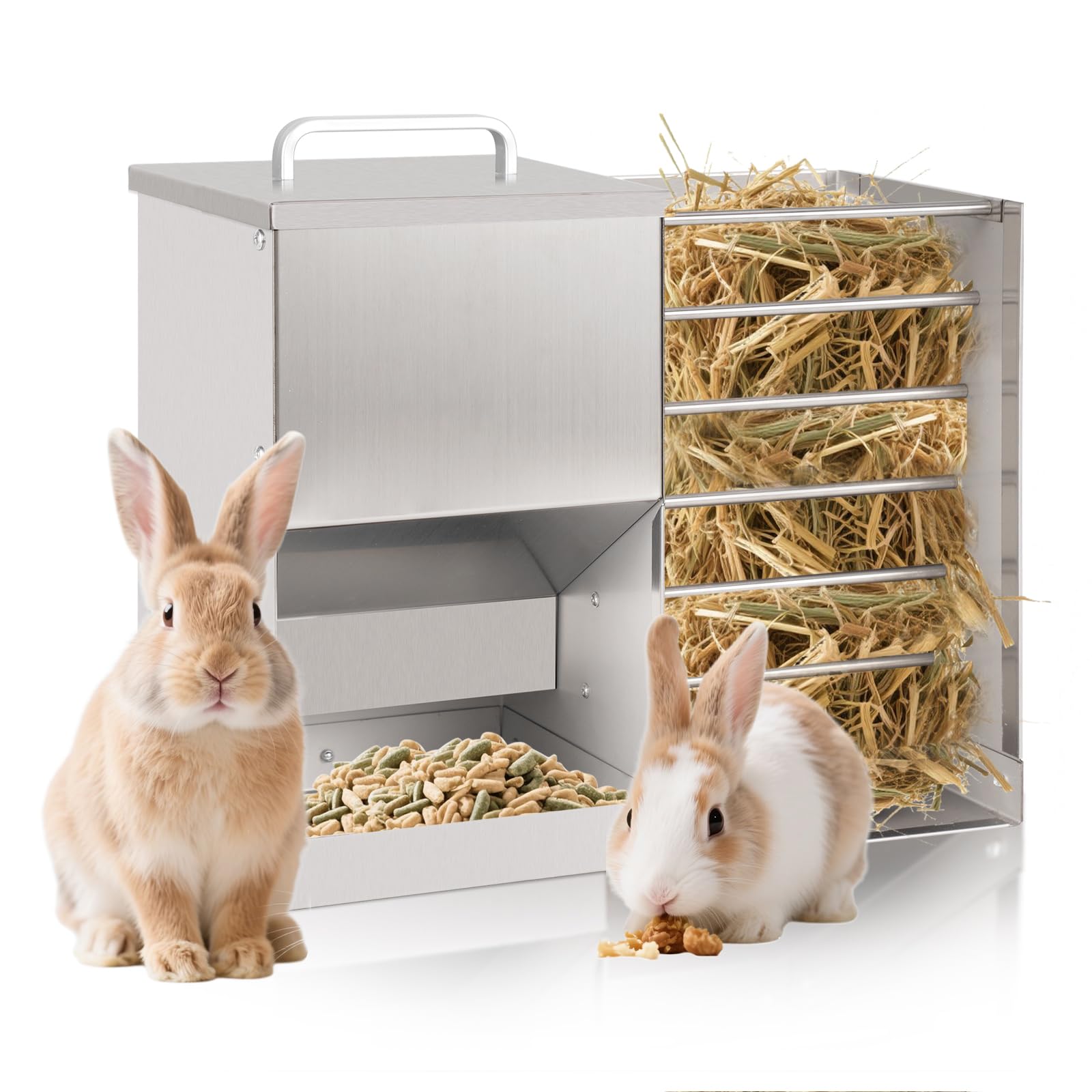 Mangiatoia automatica 2 in 1 per conigli e conigli, per esterni, mentale, per conigli, porcellini d'India, criceti, piccoli animali