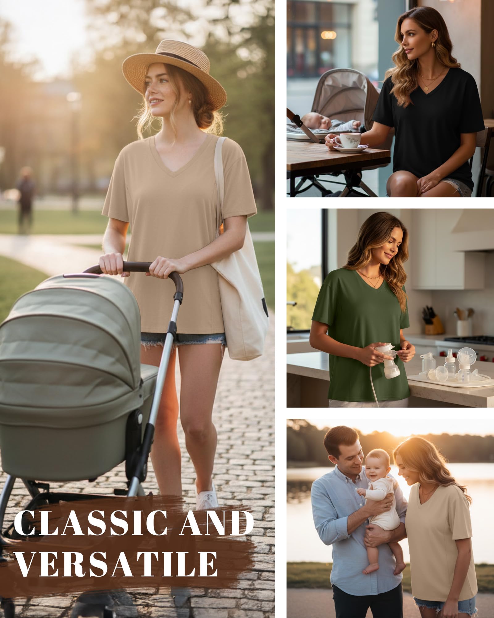 Xuniea Confezione da 3 Camicie da Allattamento Oversize da Donna per L'Allattamento al Seno con Cerniere Nascoste, vestibilità Ampia, Maniche Corte, Top Premaman