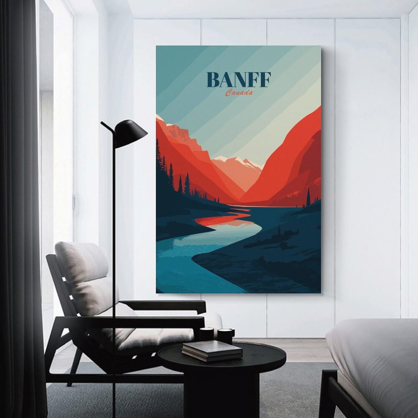 Junmoney Decorative Wall Artwork Banff Canada Landscape Illustration, 20x30inch(50x75cm), for Lounge, Bedroom Or Personal Spaces, Gift Idea for Housewarming And Birthdays