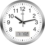 HITO 12 Inch Silent Wall Clock Battery Operated Non Ticking Glass Cover Silver Aluminum Frame, for Kitchen, Bedroom, Home Office, Living Room Decor (12" Black)