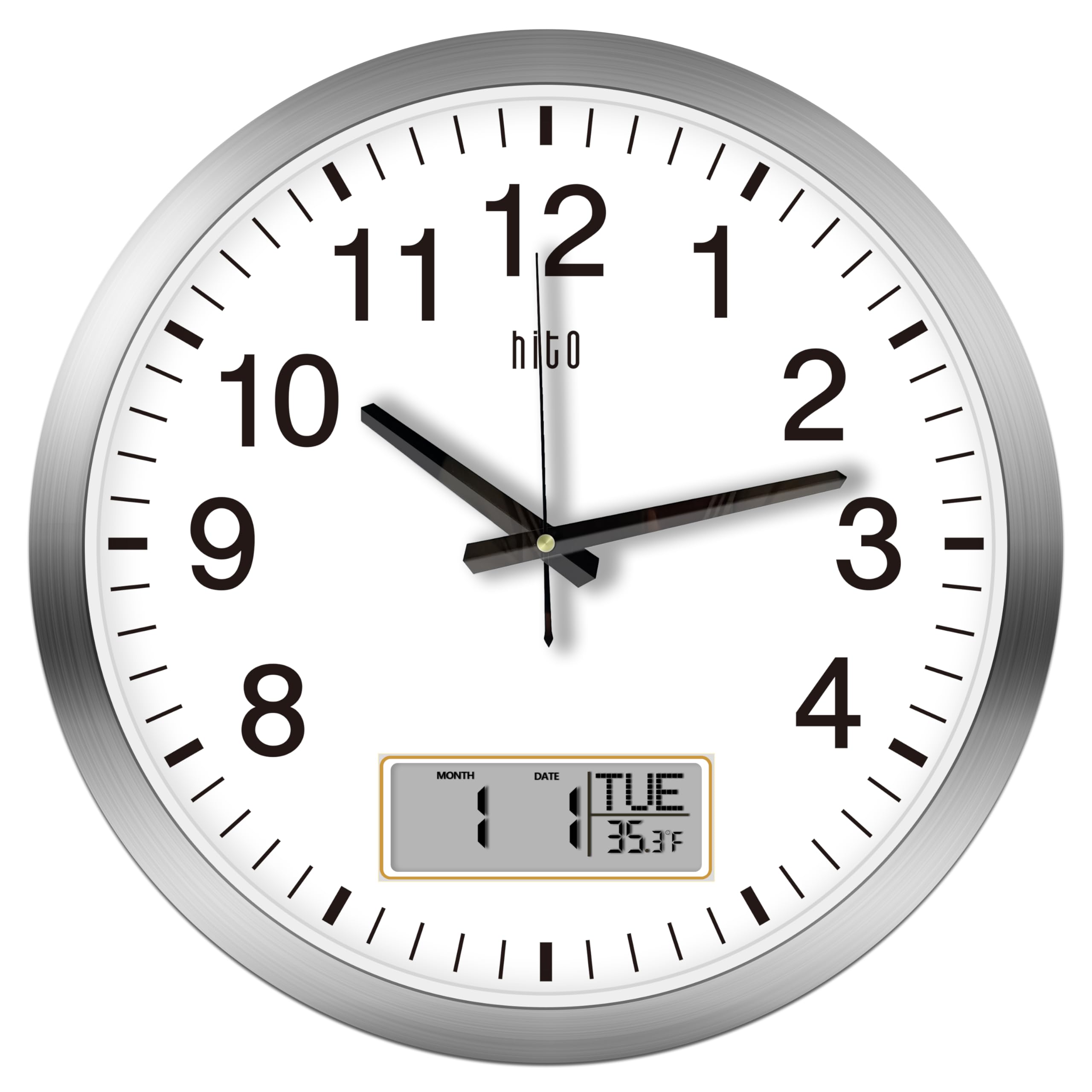 HITO 40.6 cm Silent Wall Clock Battery Operated with Temperature and Date, Large Wall Clock for Living Room Decoration, Office, Classroom, Bedroom