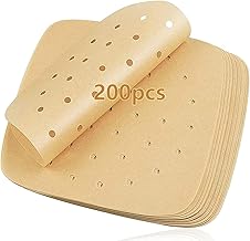 200pcs 8.5in 9in Air Fryer Parchment Paper Liners, Unbleached Disposable Airfryer Liners, Non Stick Perforated Parchment Sheets, Square Bamboo Steamer Paper for Cake Pan Basket Baking Ovening