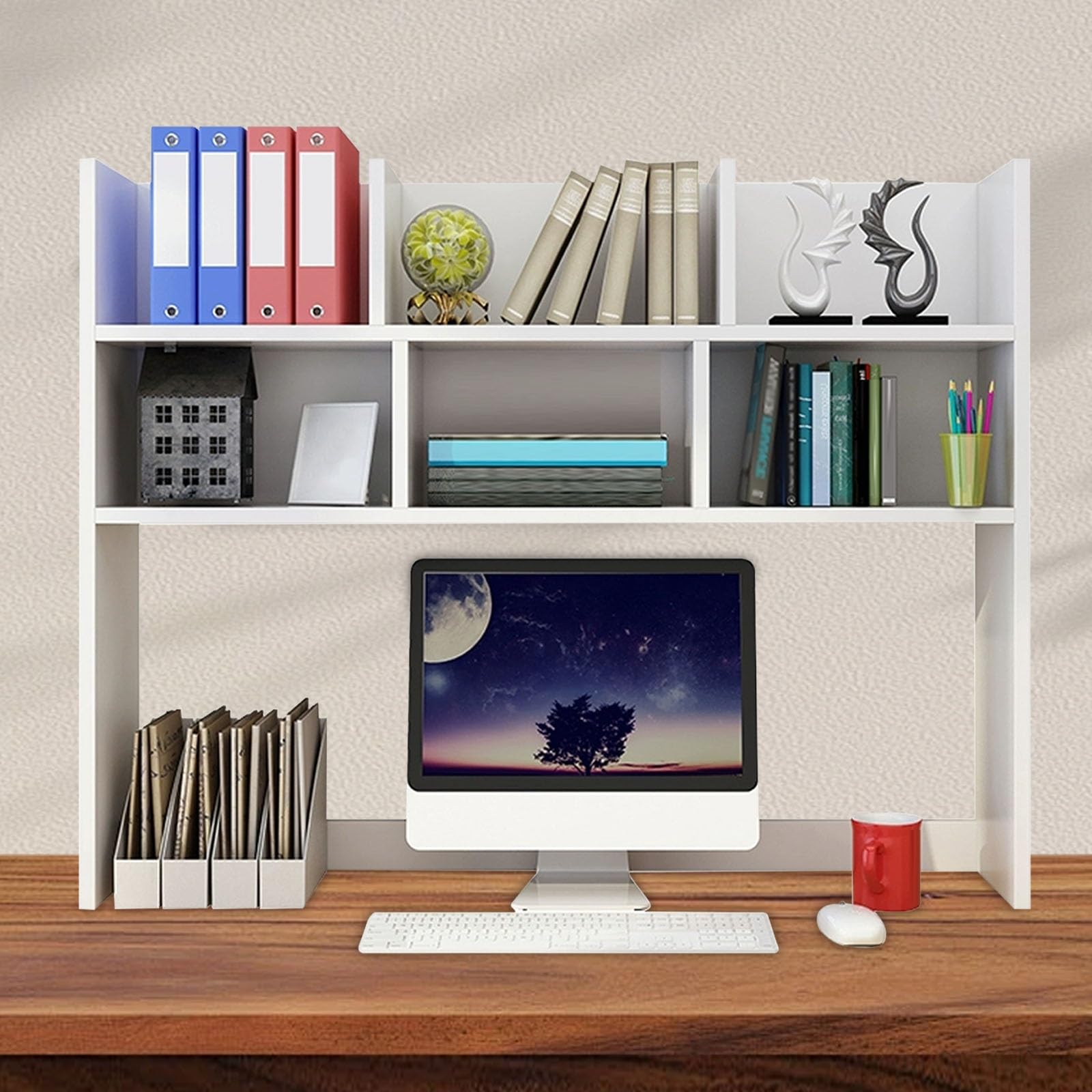 CWCQGH Freestanding Desk Organizer - Multifunctional Storage Shelf for Office & Bedroom, Stylish Decor Display Rack, Space-Saving Table Organizer for Home & Office,70cm/27.6in