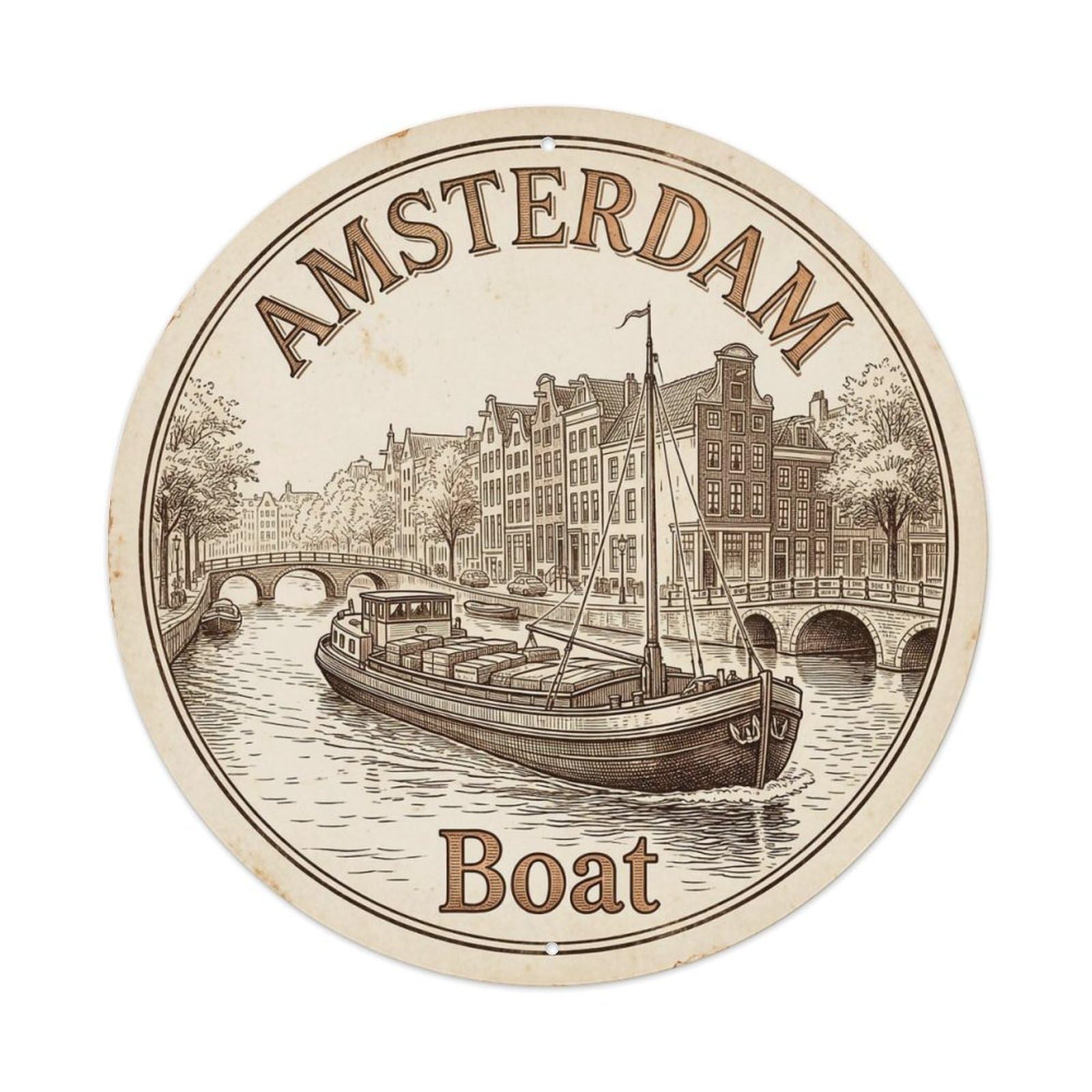 Vintage Travel Amsterdam Netherlands Vessel Metal Tin Sign
