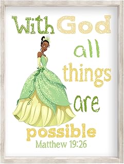 Tiana Princess Christian Nursery Decor Unframed Print - with God All Things are Possible Matthew 19:26