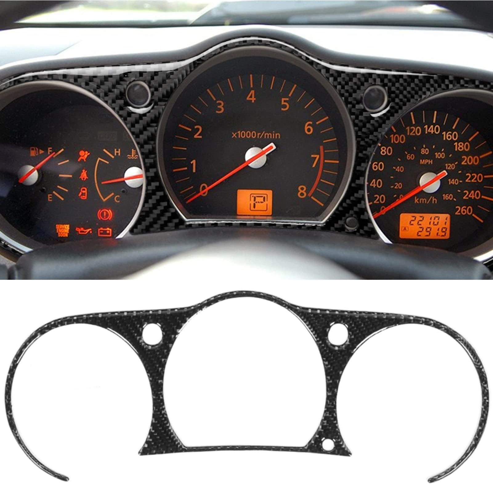 Qiilu Console Panel Dashboard Cover, Carbon Fiber Instrument Cluster Panel Cover Interior Trim Panel Dashboard Decor Fit for 350z 2006-2009