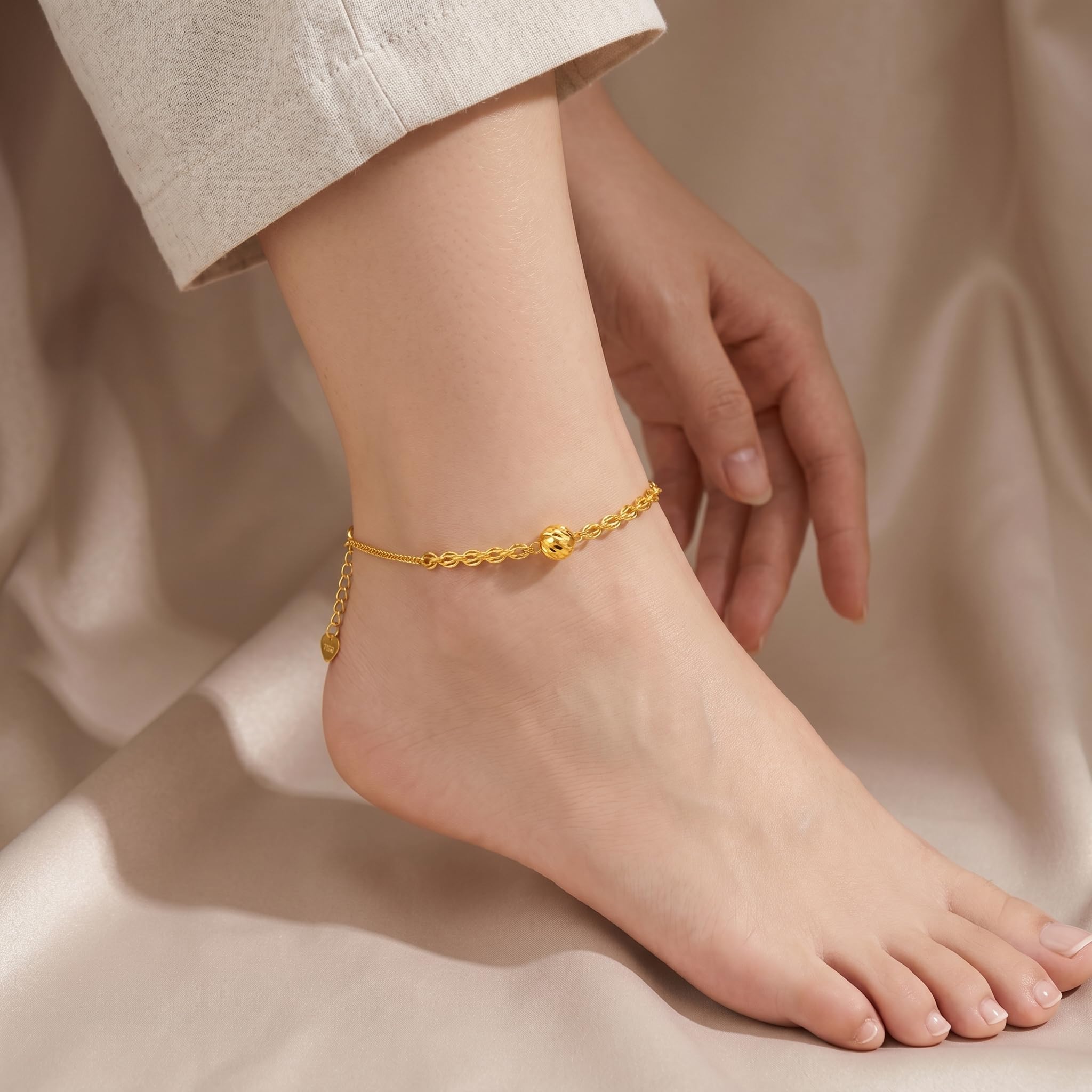 Collane, Bracciale Alla Caviglia In Vero Oro Giallo for Donna, Anniversario, Natale, 9+2 Pollici