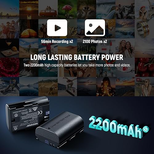 Miniatura 10 de Neewer Juego de cargador de batería recargable de repuesto LP-E6NH compatible con Canon EOS R7, EOS R5, EOS R6 R6 II, EOS R, 5D II III IV, 6D, 6D