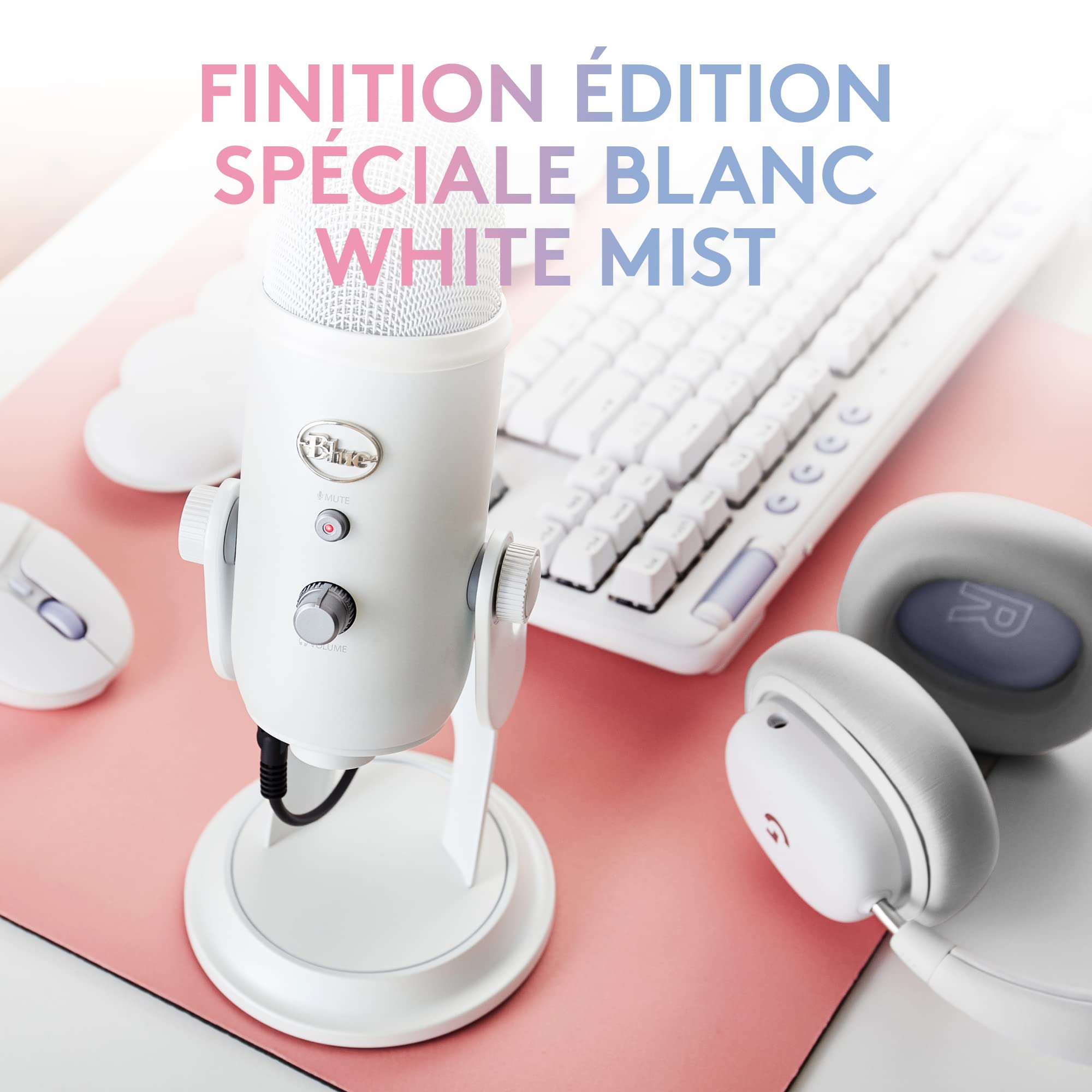 Logitech for Creators Blue Yeti Premium USB Gaming Mic pour Streaming sur PC & Mac, Special Edition, Blue VOICE Effects, Exclusive Streamlabs Themes, 4 Pickup Patterns, Plug & Play - Blanc