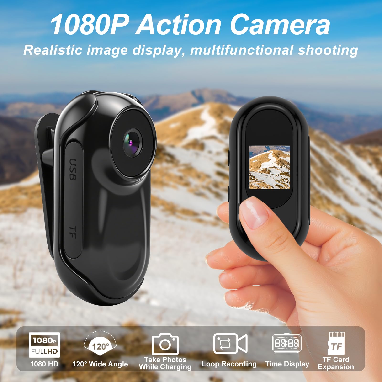 Mini Caméra d'action,Camera Vlog Petite-caméra d'action Portable | Mini Caméra Sport 1080P Camera de Poche pour Casque,Minicaméra Sportive Vidéocam Portable Moto,Mini Caméscope Vidéo Velo