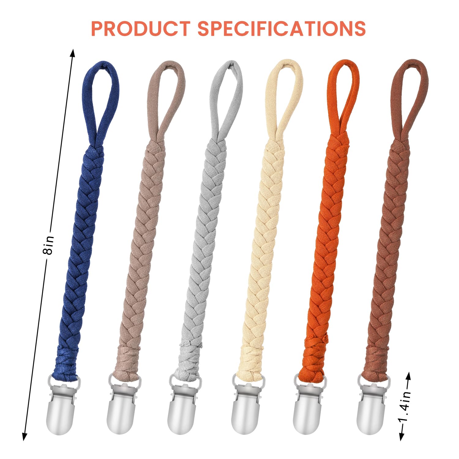 CLDY - Cadena de Chupete de Bebé de Algodón con 6 Pcs Adaptador de Chupete Adecuado para Chupetes Juguetes de Dentición para Niñas y Niños para Bebé Esenciales, Mantiene el Chupete Limpio