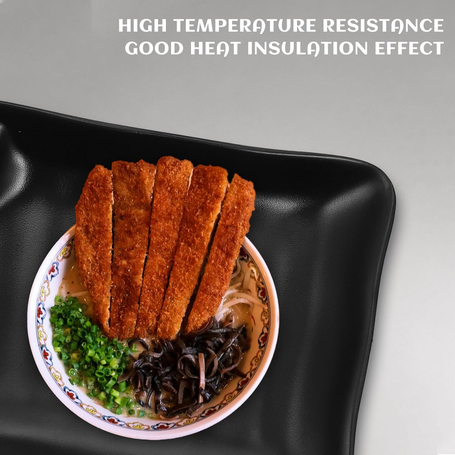 Kichvoe Japanese Dumpling Plate Black Melamine Sushi Dish With Sauce