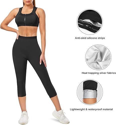 Miniatura 3 de URSEXYLY Pantalones deportivos de sauna para mujer, leggings térmicos para ejercicio, cintura alta, adelgazamiento, entrenamiento de cintura, capris