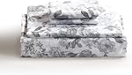 Home Beyond & HB Design - Ensemble imprimé de feuille de lit Queen - 3-Piece Feuille de lit en microfibre sans ride super souple avec poche profonde - Facile à prendre en charge - Floral gris