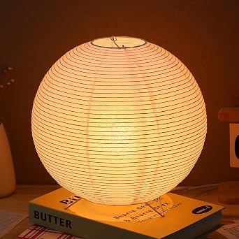 Lurrose Rice Paper Lamp Desk Floor Lantern Nightstand Bedside Smalll Lamps for Bedroom Living Room Office Classroom Dorm Ball, 9.8"x9.8"Inch