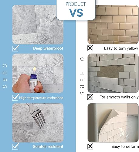 Vista 84 de Paquete de 1 lámina de revestimiento autoadhesivo de 12 x 12 pulgadas, baldosa de pared de PVC para cocina, baño, chimenea, mesa de lavandería o gris