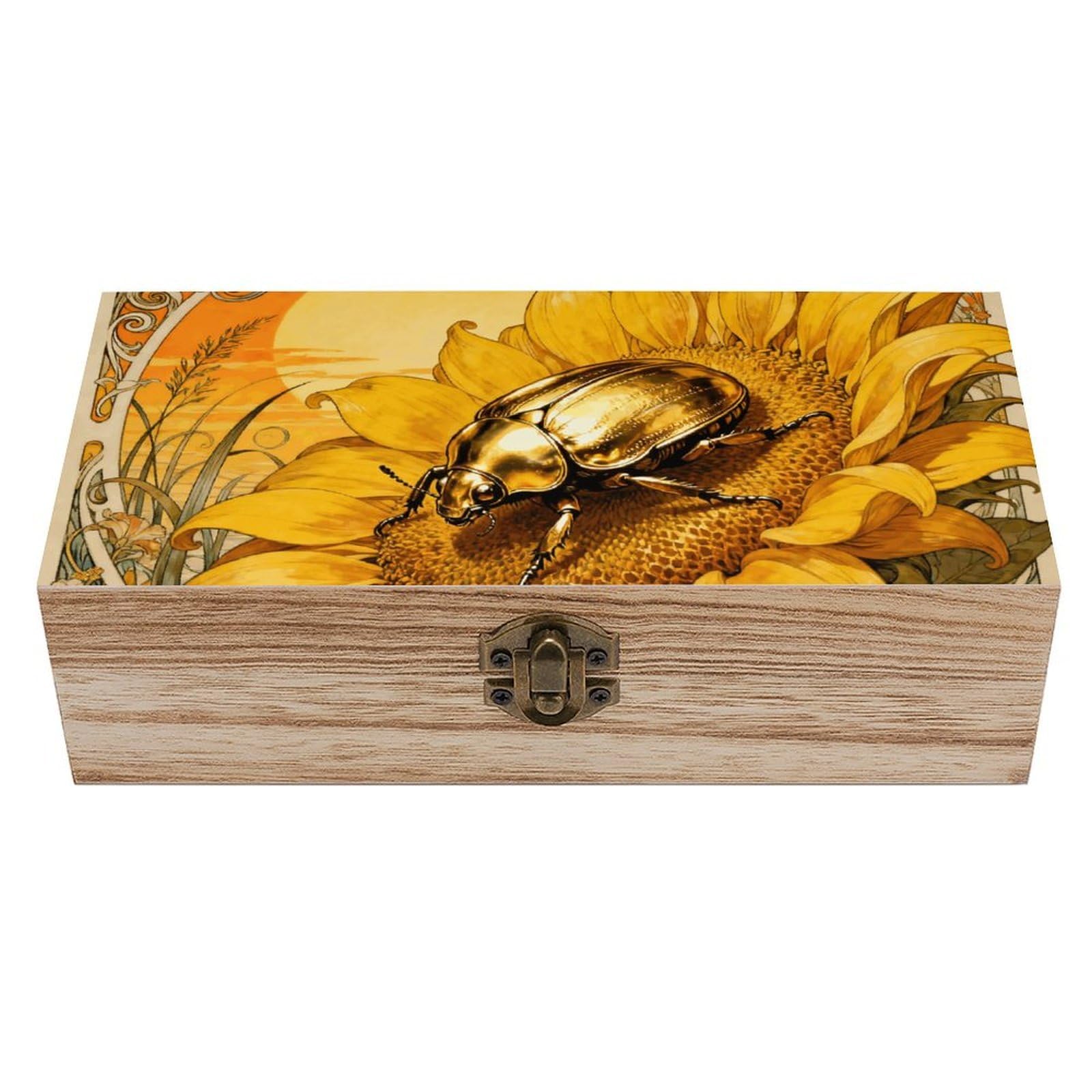 asbwuo Scarab Sunflower Wooden Keepsake Box Storage Boxes with Hinged Lid