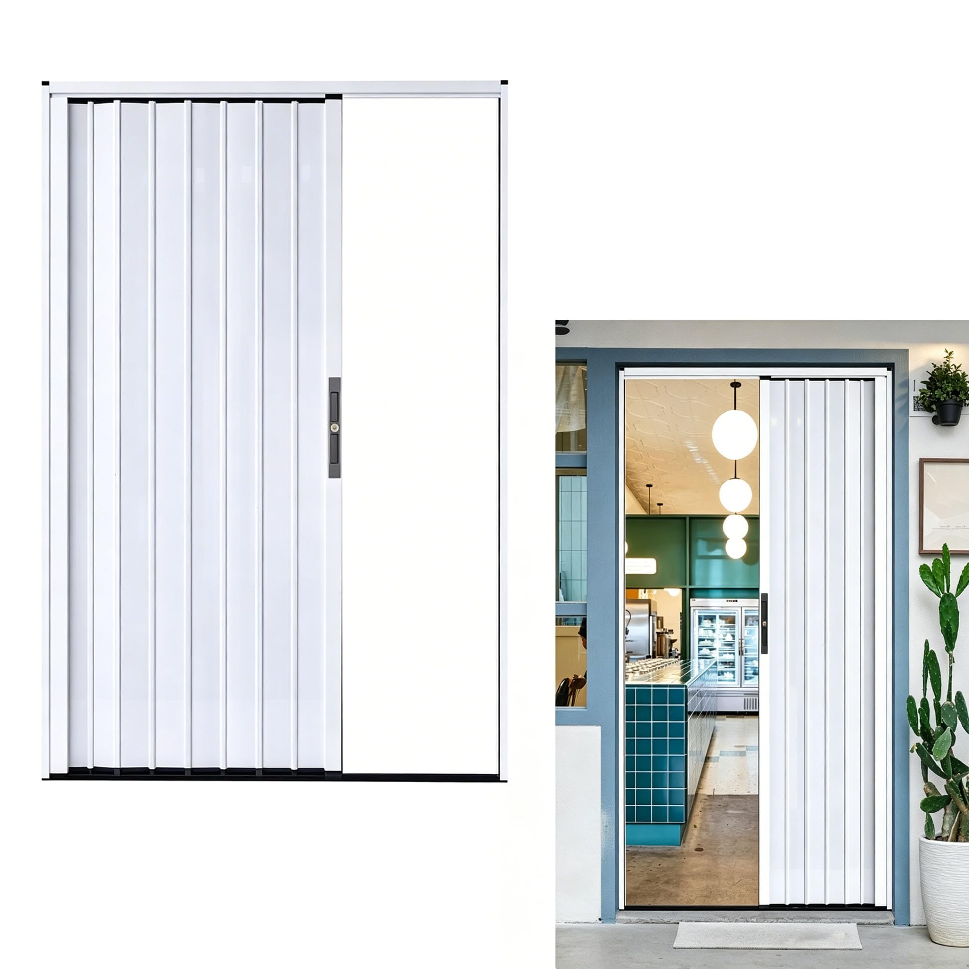 Retractable Aluminum Folding Shop Door with Lock, Space Saving Flexible Divider Accordion Door for Home Office Garage Basement Rental Room Heavy Duty(110x200cm(43x79in))
