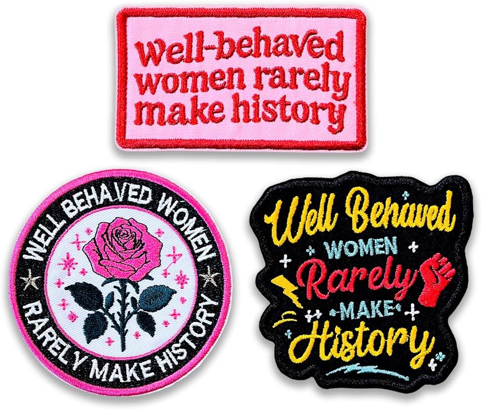(3Pcs) Well Behaved Women Rarely Make History Iron-On Embroidered Patch, Black and White Skeleton Design, Set for Jackets, Backpacks, Hats, Vests – 3 Inch