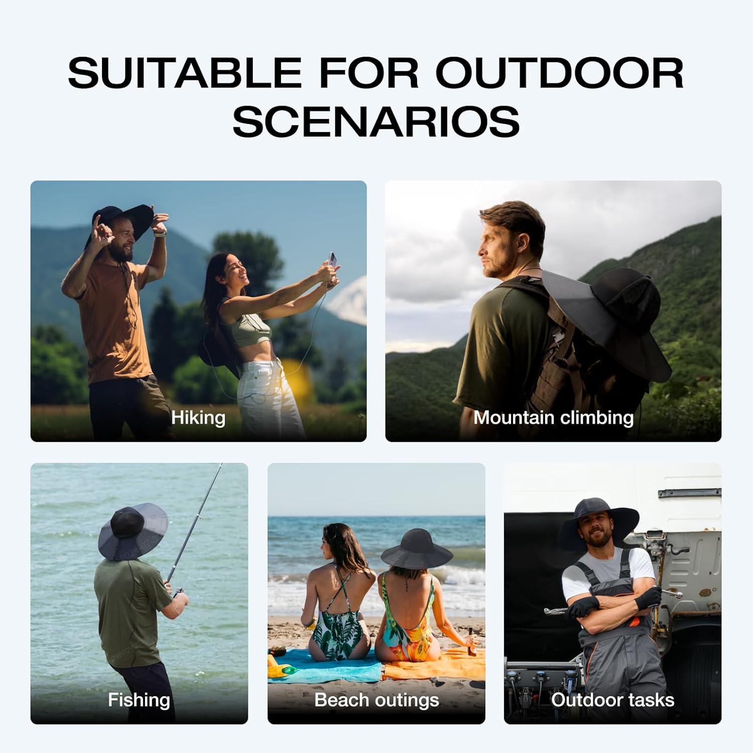 EF ECOFLOW Power Hat, Solar Charging Bucket Fishing Hat, Dual USB-A/USB-C Ports, SPF 50+ Wide Brim Sun Hats for Women, Men, Portable for Outdoor, Hiking, Mountain Climbing -Medium 22.8 in, Black