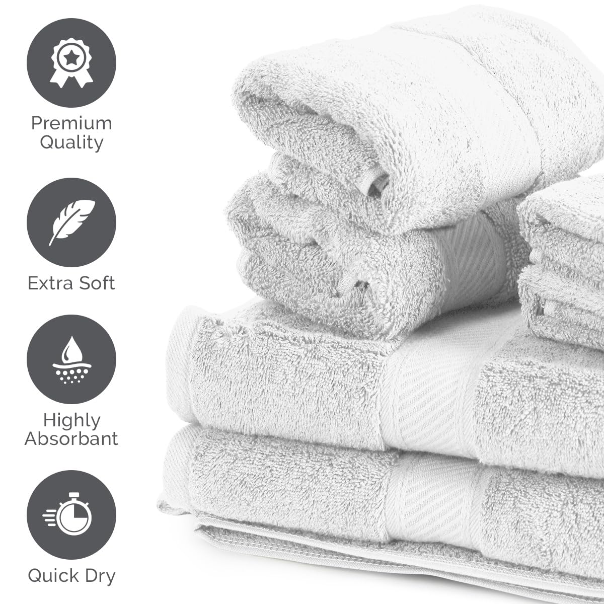 TAKTICK 6-teiliges Luxus-Handtuch-Set aus 100% Baumwolle für Badezimmer – weiche und sehr saugfähige Viskose-Streifen-Handtücher für den täglichen Gebrauch, 2 Badetücher, 2 Handtücher und 2