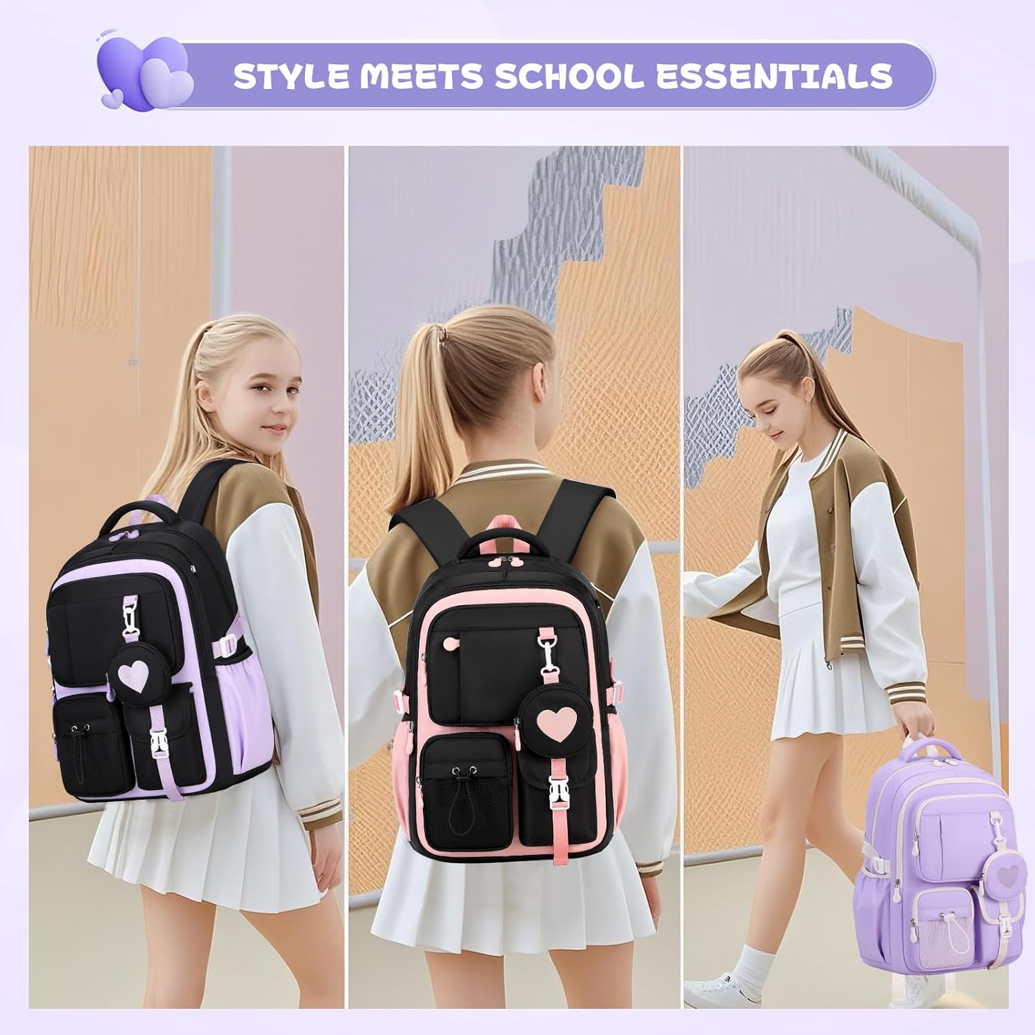 MOONBABY Girls Backpack, Kids Backpack for Girls, School bag for Primary Elementary Teenage, Middle School Students Bookbag - Image 6