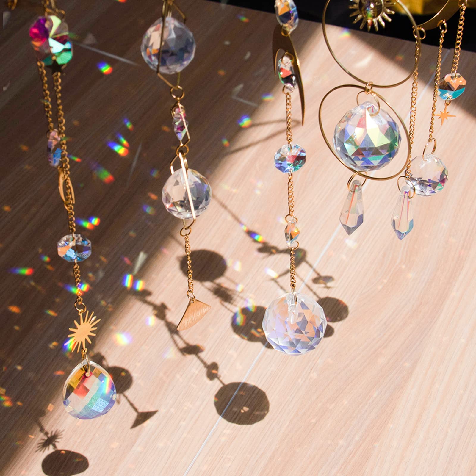 5 Pezzi Acchiappasole Cristallo Appeso Scacciapensieri Arcobaleno Sole Luna Ciondolo Ornamento Sfere per Finestra Casa Giardino Natale Giorno Festa Matrimonio