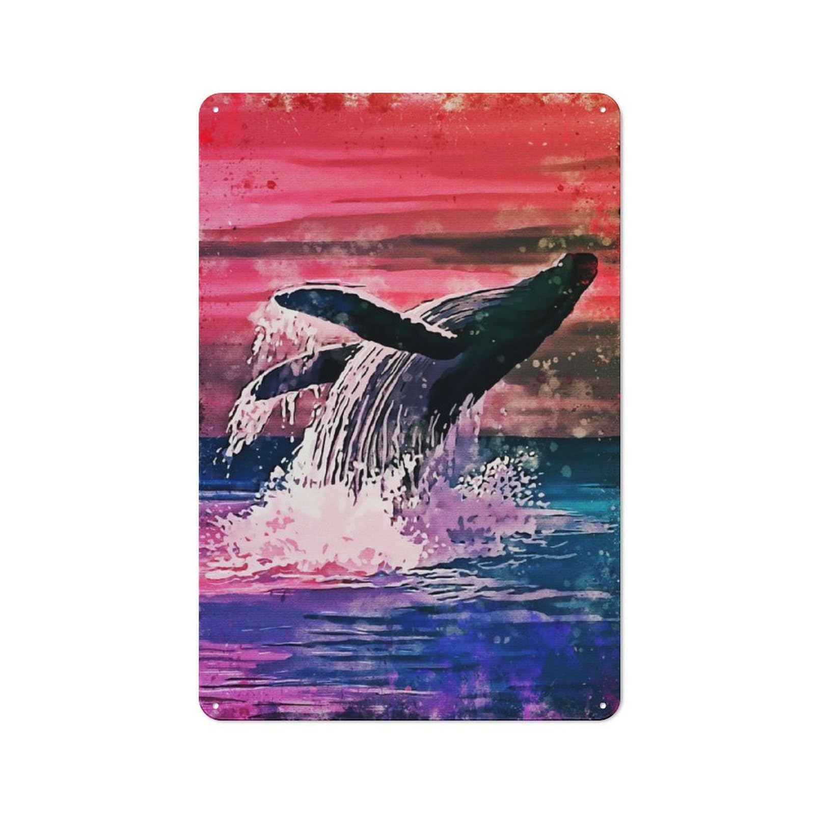 Junmoney Whale Painting 30X20cm Rustic Metal Sign With For Guest Room Or Hallway, For Vintage Wall Decor Fans, For Metal Sign Collectors