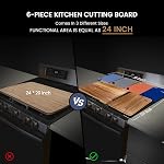 Piklohas Grandes planches de coupe de bois, 7 Pièces sur la planche à découper avec support, tapis de planche à couper en plastique, rainure de jus, trou de poignée, bloc de boucher réversible pour pain de fromage de viande