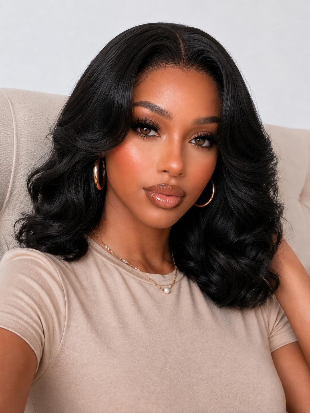 Nadula Loose Body Wave Bob Wig Human Hair, Bye-Bye Slip 7x5 HD Lace Closure Glueless Wig Pre Plucked Pre Cut, 150% Density Black Color Put on and Go Short Bob W