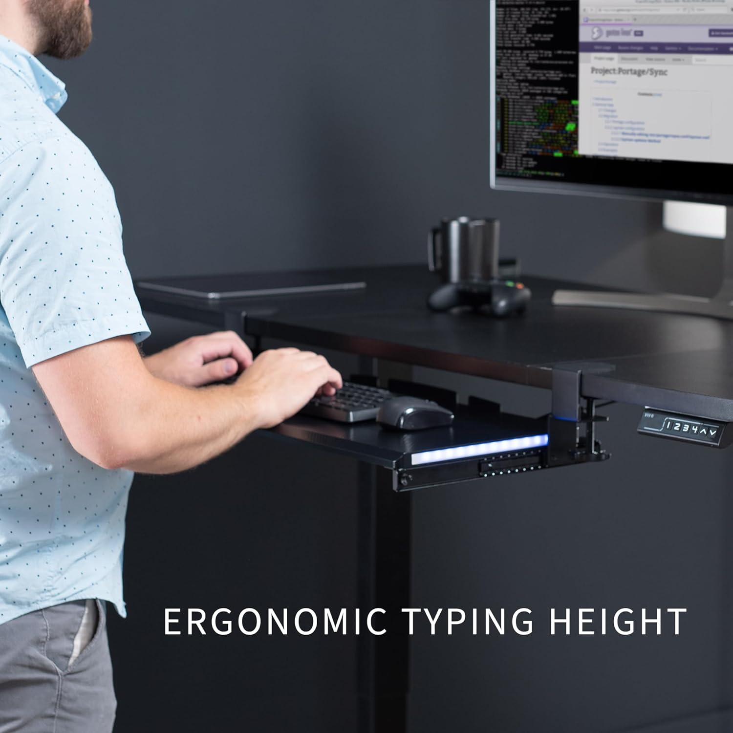 VIVO Large Under Desk Keyboard Tray with RGB LED Side Lights, C-clamp Mount, 27 (33 Including Clamps) x 11 inch Slide-Out Platform Computer Drawer for Typing, Carbon Black, MOUNT-KB05EL