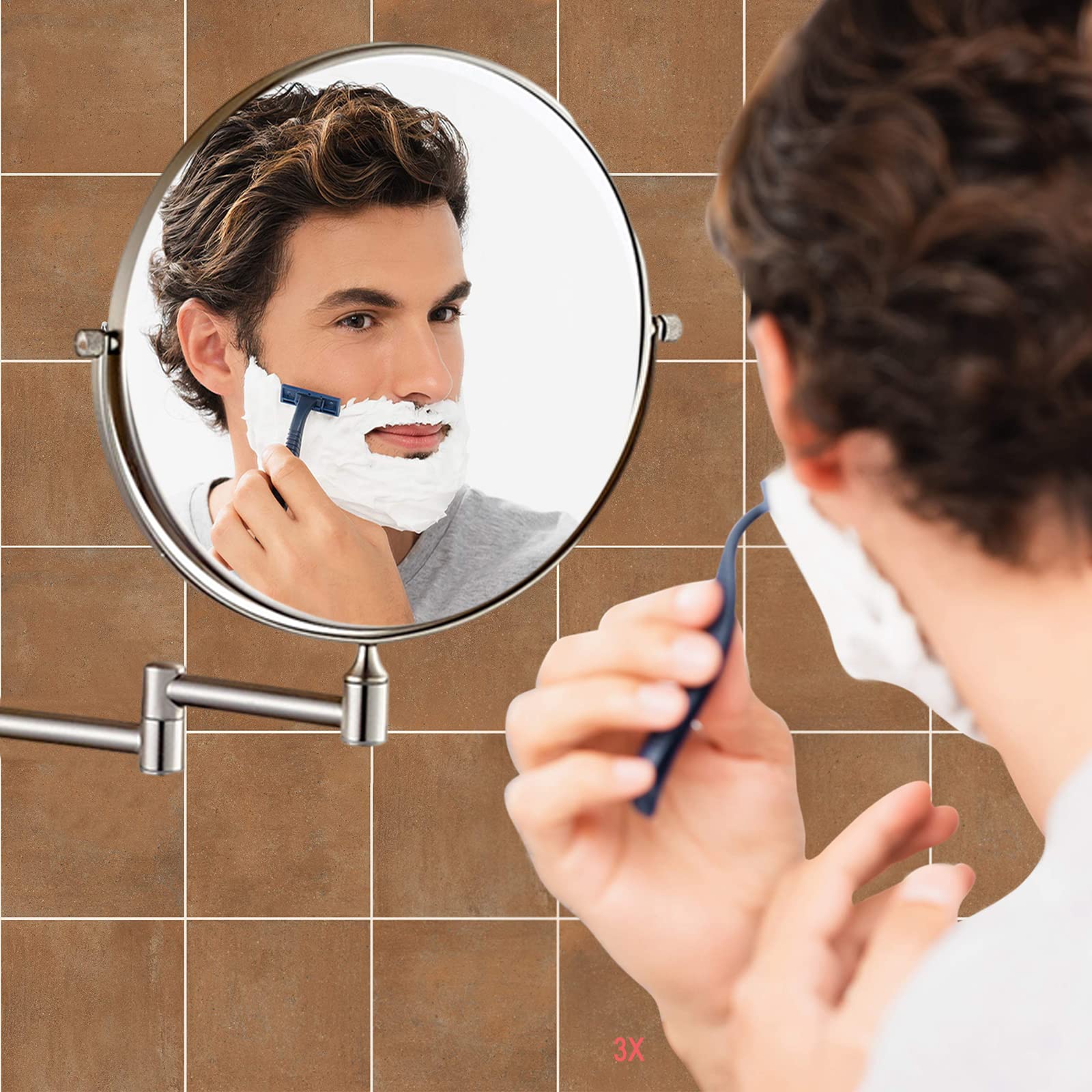 SWHC Makeup Mirror, 360° Swivel Bathroom Shaving Mirror Wall-Mounted Magnifying Mirror HD Extendable Mirror Double-Sided Anti-Fog Vanity Mirror 6