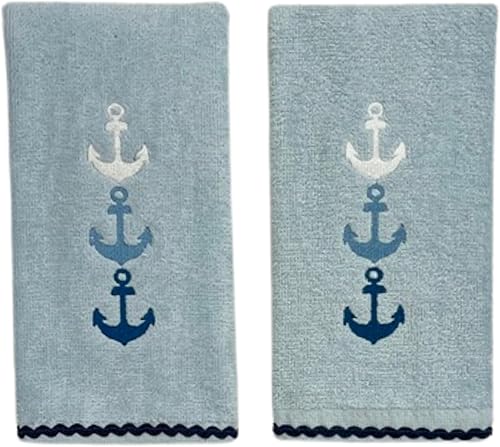 Miniatura 7 de Serafina Home Toallas de baño suaves y absorbentes para huéspedes ancla azul náutica con diseño costero de cuerda gris plateada, 2 piezas de 12 "x