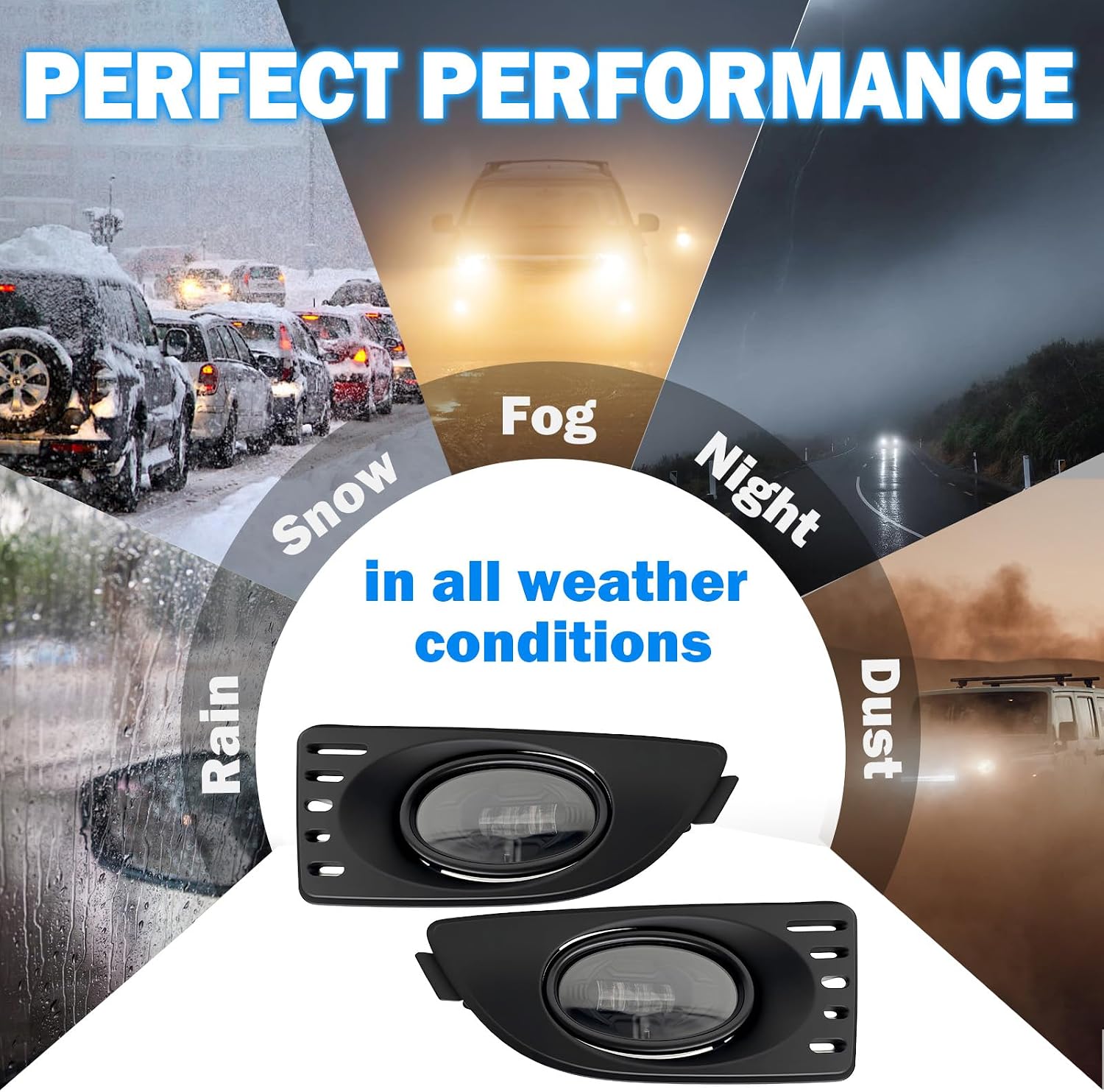 LED Fog Lights Compatible With 2005 2006 2007 Acura RSX Front Bumper Lights w/Bezels Wiring and Switch Left Driver and Right Passenger Side Clear Lens