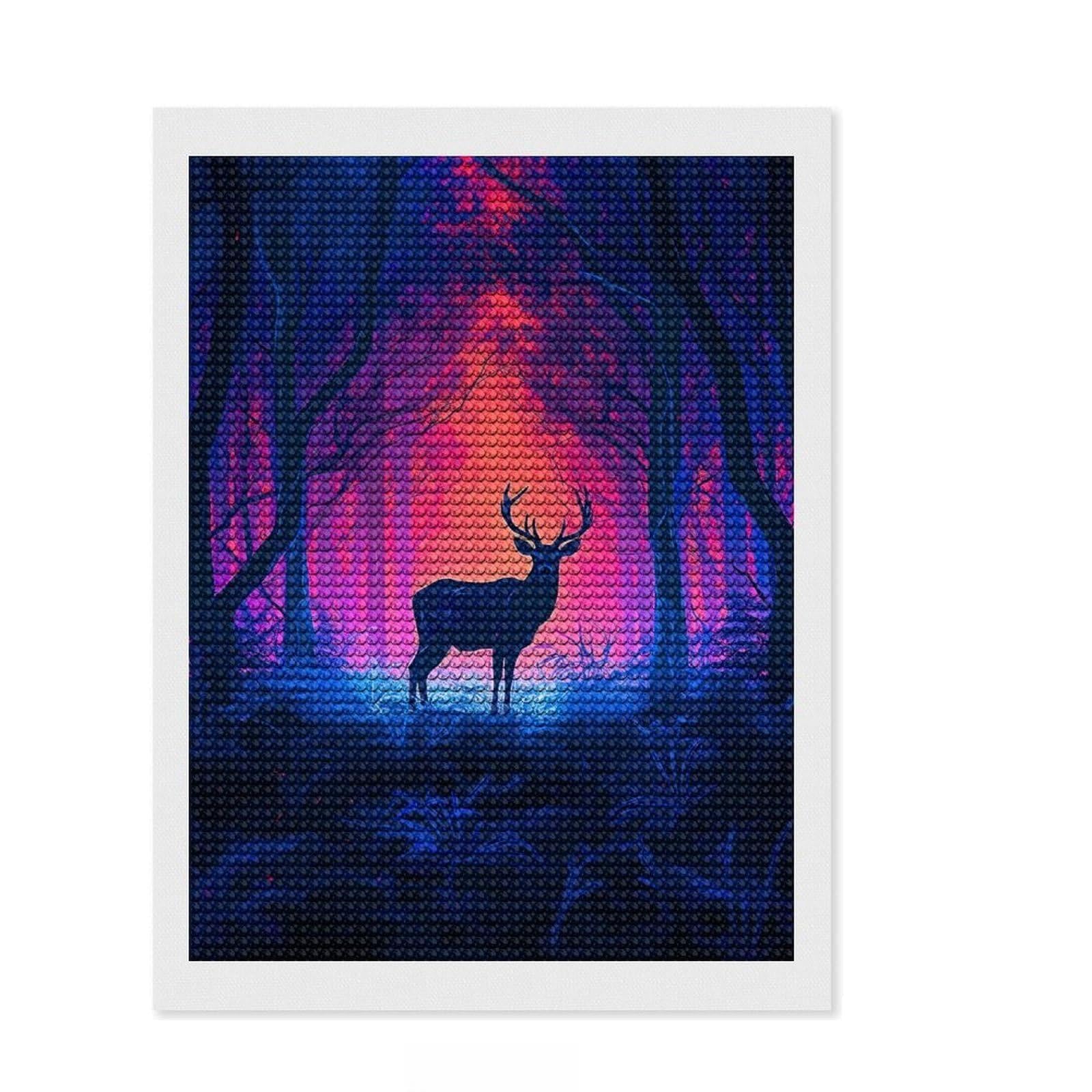 Junmoney Deer in The Mystical Fores Diamond Art Canvas 12"x16", for Family Craft Time, Decorate Your Room, Christmas Gift, Bedroom Decor, with Tool Kit