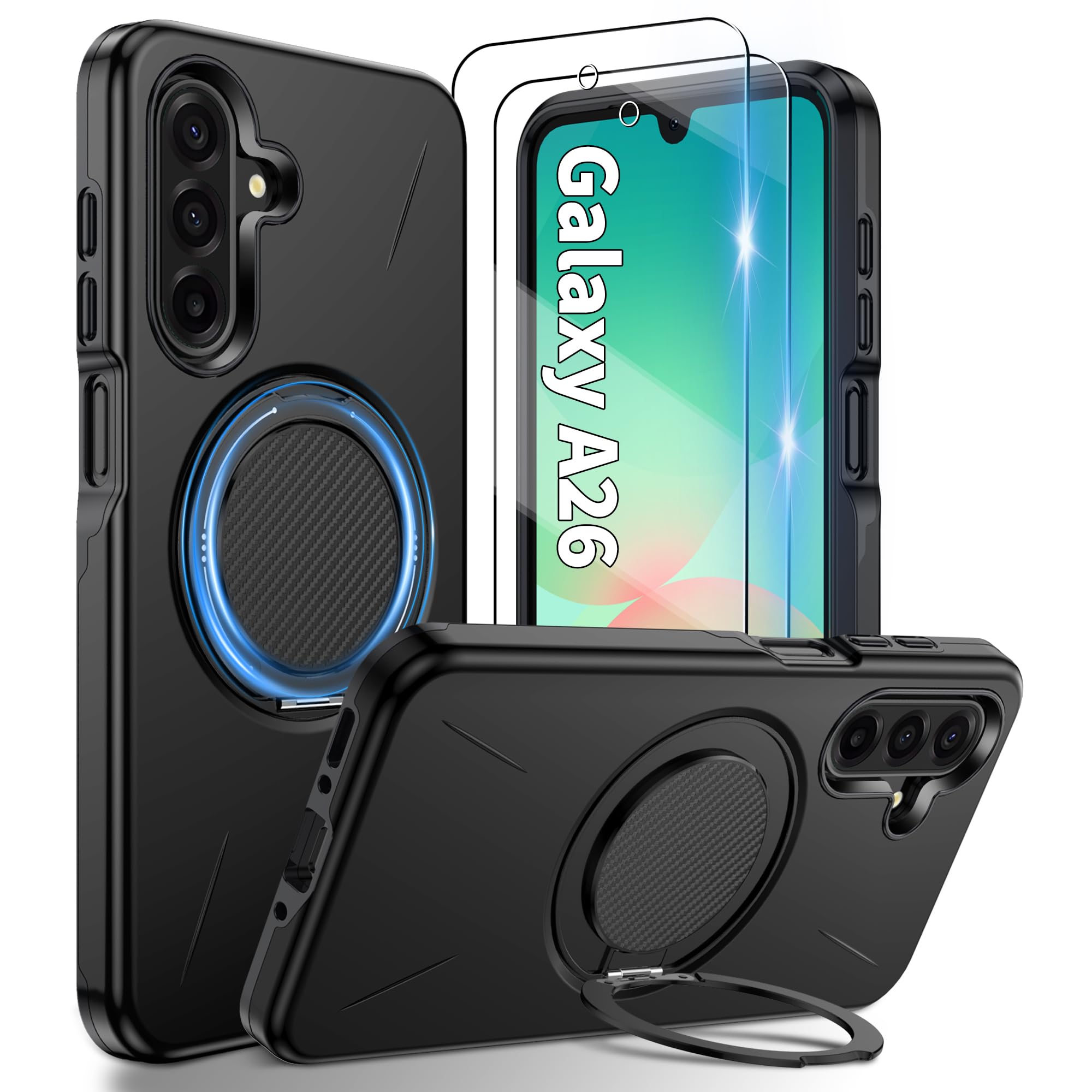 Gritup für Samsung S Serie Gehäuse [Kompatibel mit MagSafe Zubehör]: 2 Stück HD-Bildschirmschutz, eingebauter Kickstand, Dual Layer Stoßdicht, Kamera Guard, Samt Touch