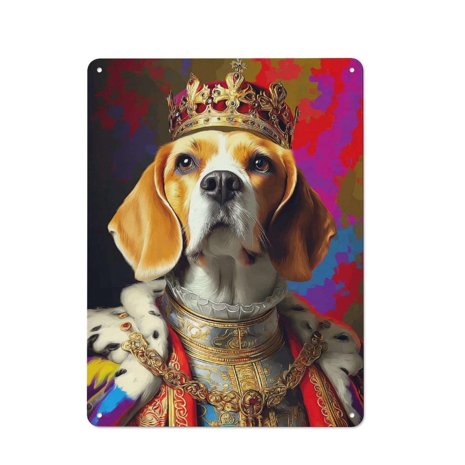 Junmoney Royal Beagle Portrait Artwork -1 Printed Metal Sign 40X30cm For Hobby Room Or Studio, Gift Idea At Christmas For Creative Interior Collectors