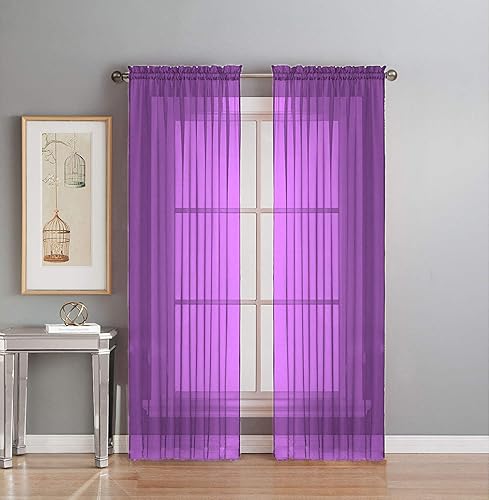 Juego de cortinas paneles de Interior Trends, de gasa transparente para la ventana, 2 piezas, totalmente cosidas