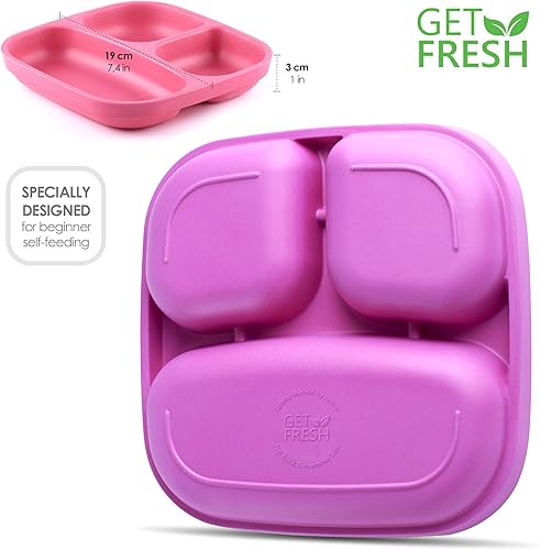 Miniatura 3 de GET FRESH Bamboo Kids - Juego de platos divididos para niños  Paquete de 2 platos de bambú de 3 compartimentos para niños  Juego de platos divididos