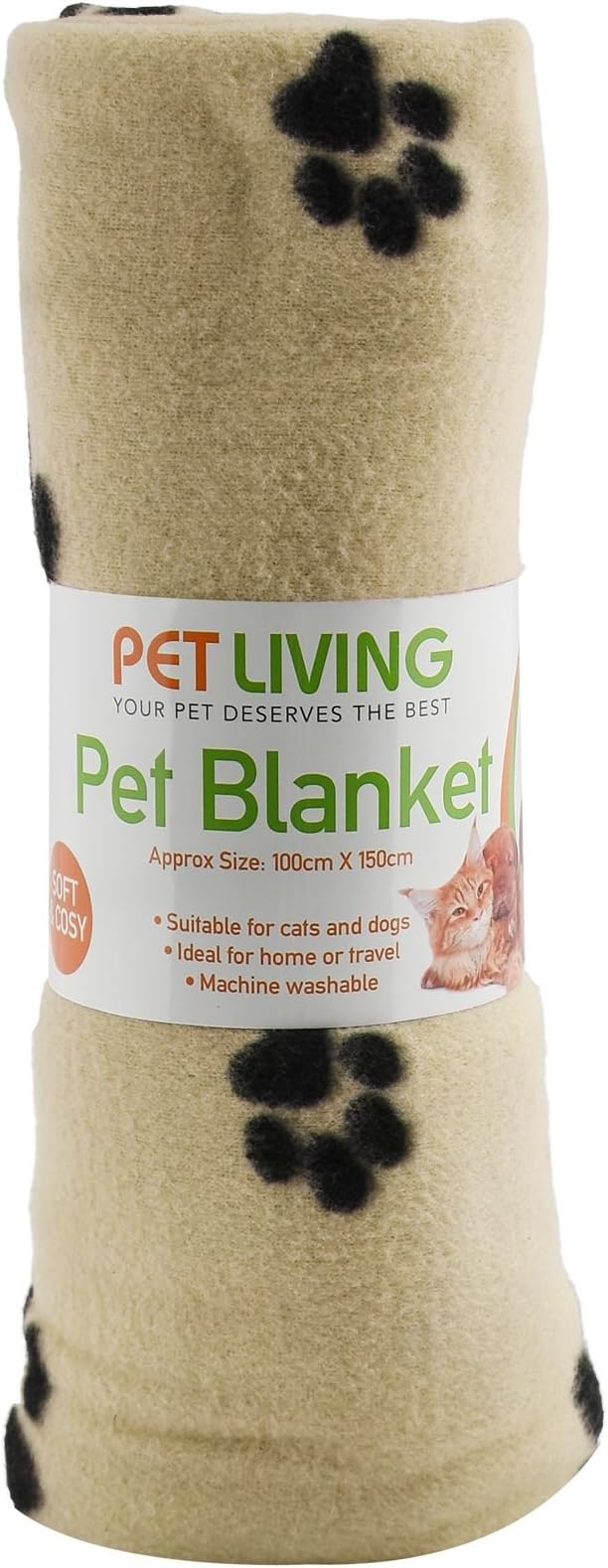 New Pet Touch Soft Fleece Pet Blanket Dogs Puppy Cat Kittens Blankets Paws & Bones Print ((100 X 150) cm, Beige (Black Paws))