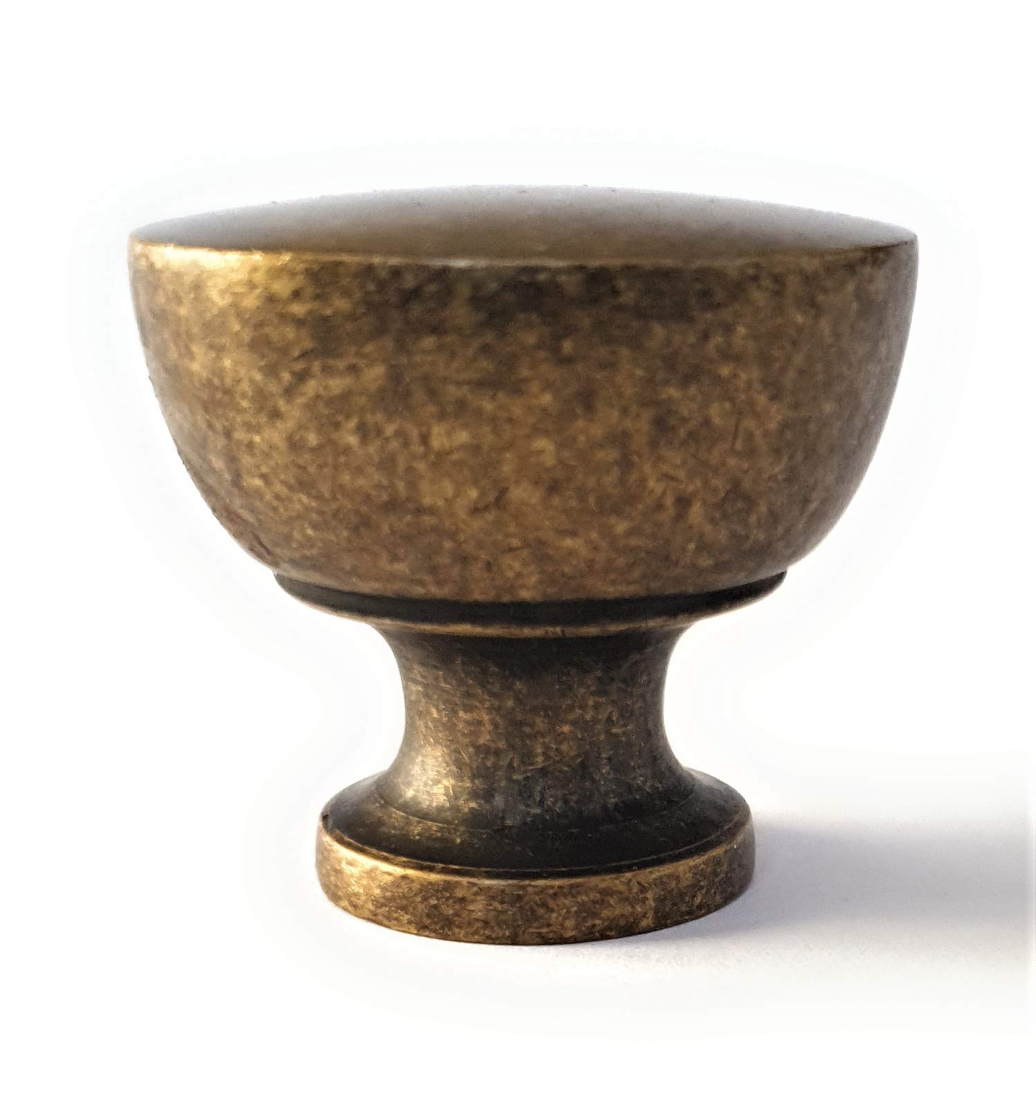 Athena Kitchen Cabinet Knob Set of 6 32mm Round Deep Antique Brass Cupboard & Drawer Handles with Screws Included – Classic, Durable, Stylish Design