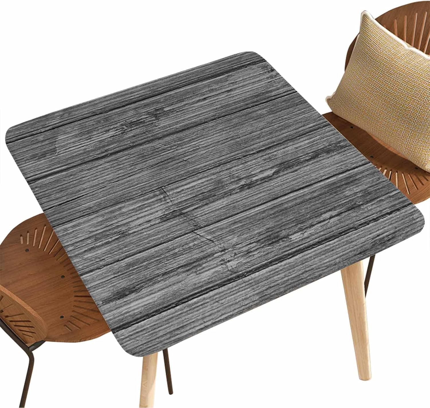 Square Tablecloth Wood Grain Fitted Table Cover Aged Wooden Tablecloths Washable Polyester Cloth with Elastic Edge for Kitchen Dining Tabletop Decoration, Fit for 42"x42" Tables Style12