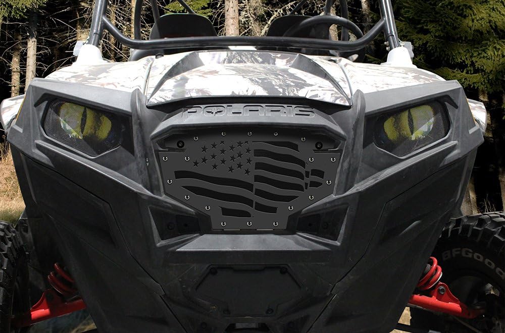 300 Industries Steel Grille Replacement for Polaris RZR 800 & 900 (2011-2014) - Single Piece Powder Coated Satin Black - American Flag