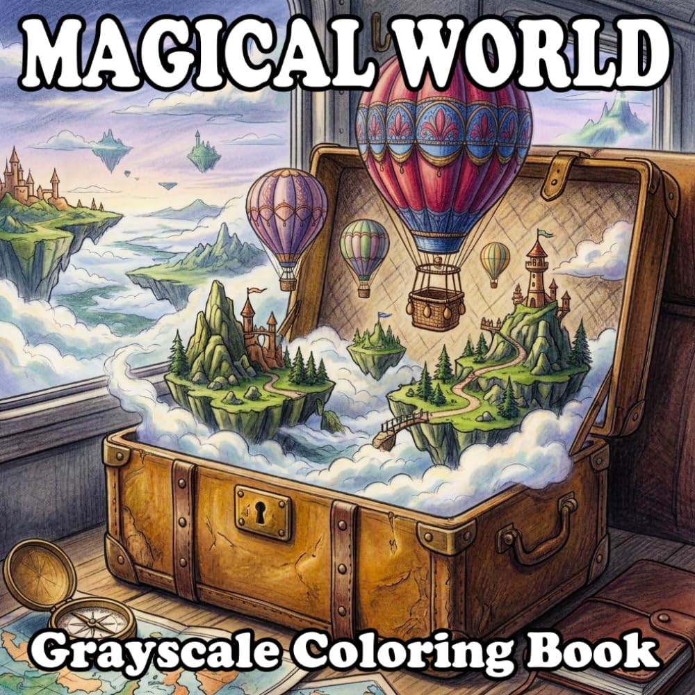 Magical World Coloring Book for Adults: 80 Cozy Fantasy Landscapes and Magical Worlds Hidden Inside Suitcases